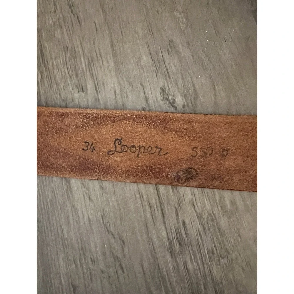 Vintage Looper Tooled Leather Belt w/ American Bald Eagle Buckle Sz 34 Good Cond